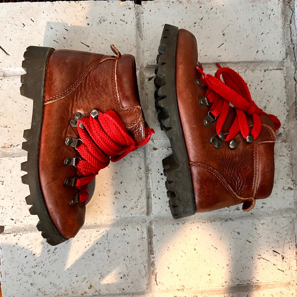 American Eagle Avalanche Brown Leather Hiking Boots Red Laces 269-G4 Mens 5.5